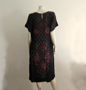 1920s Beaded Flapper Dress Red Glass Beads Black Silk