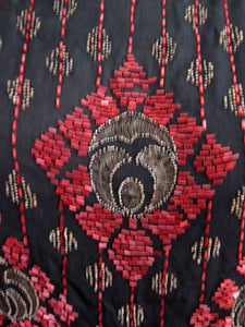 1920s Beaded Silk Flapper Dress Red Glass Geometric Beadwork