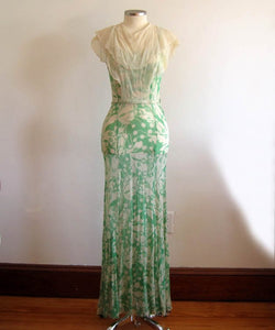 1930s Silk Dress Floral Print Silk Sheath Gown