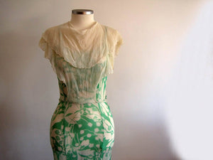 1930s Silk Dress Floral Print Silk Sheath Gown