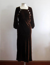 Load image into Gallery viewer, 1930s Chocolate Brown Devore Velvet Dress Scallops