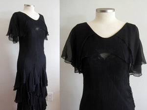 silk flat crepe dresses 1920 Long 1920s Silk Crepe Dress, Flapper
