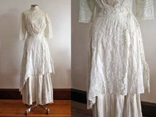 Load image into Gallery viewer, Close-Up of Edwardian Tea Gown Skirt Showing Broderie Anglais Whitework