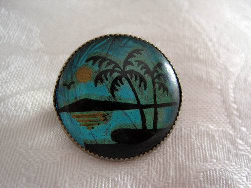 1920s Butterfly Wing Pin Painted Pacific Island