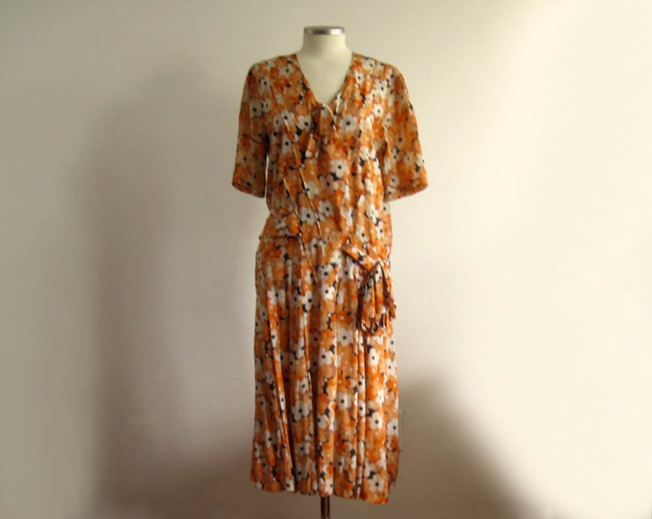 orange flapper dress Antique 1920s Orange Embroidered Floral Sheer Cotton Gauze Dress - 1920s Cotton Dress - Great Gatsby Dress - Flapper Dress - Folk Peasant